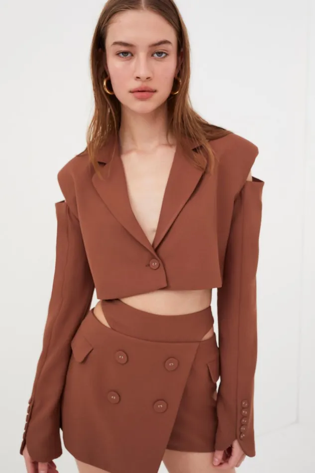 Women Alysa Crop Top Brown For Love and Lemons Tops