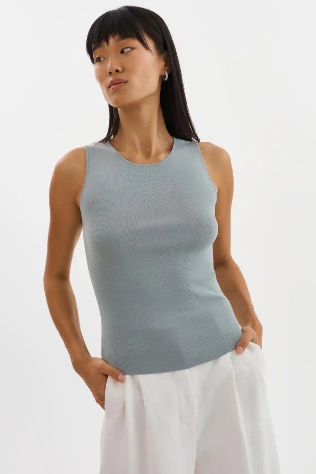 Women AMBRA Rib Knit Tank Top Eucalyptus LAMARQUE Tops