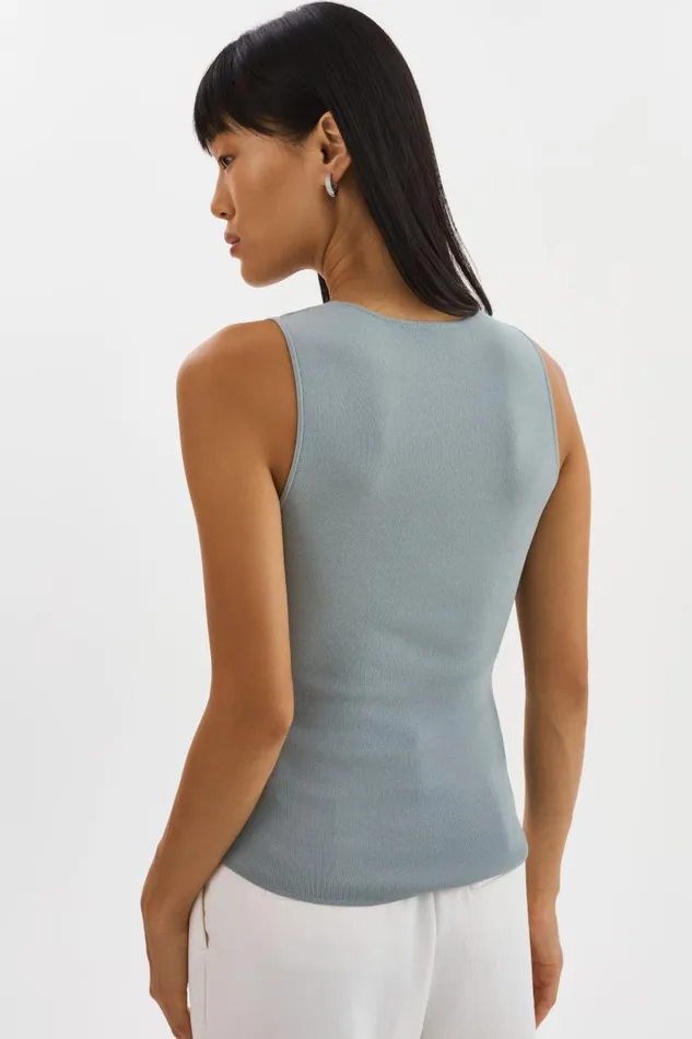 Women AMBRA Rib Knit Tank Top Eucalyptus LAMARQUE Tops Women AMBRA Rib Knit Tank Top Eucalyptus LAMARQUE Tops