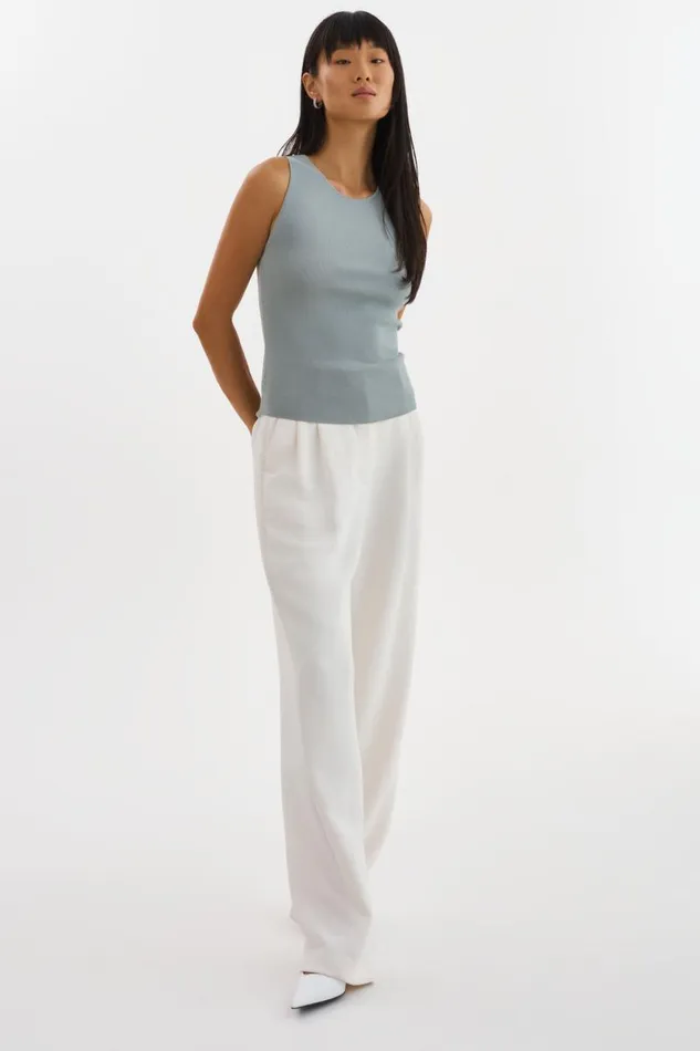 Women AMBRA Rib Knit Tank Top Eucalyptus LAMARQUE Tops Women AMBRA Rib Knit Tank Top Eucalyptus LAMARQUE Tops