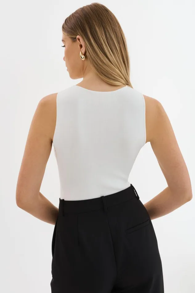 Women AMBRA Rib Knit Tank Top White LAMARQUE Tops Women AMBRA Rib Knit Tank Top White LAMARQUE Tops