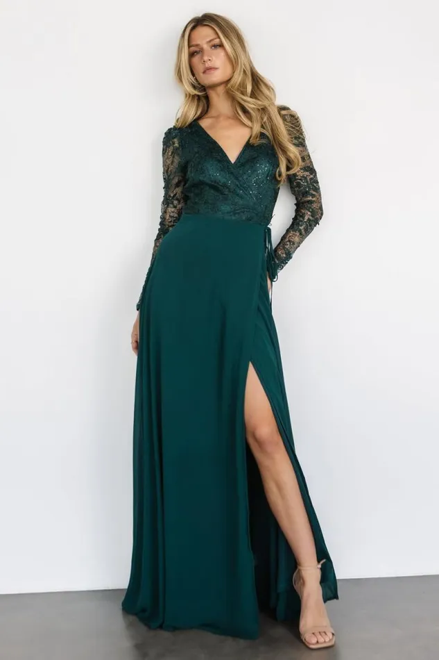 Women Anna Wrap Maxi Dress Emerald Baltic Born Embellished and Sequined
