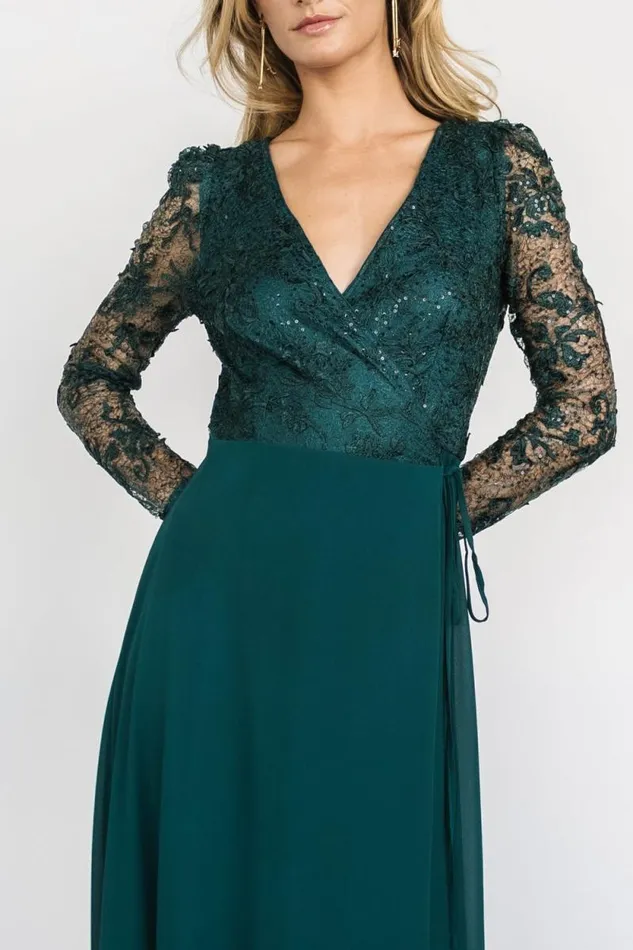 Women Anna Wrap Maxi Dress Emerald Baltic Born Embellished and Sequined Women Anna Wrap Maxi Dress Emerald Baltic Born Embellished and Sequined