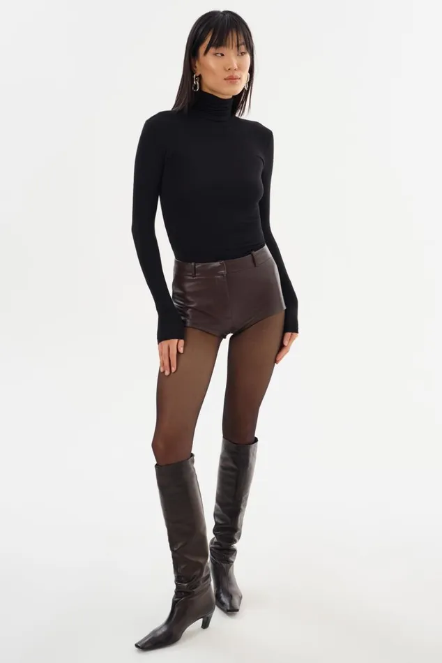 Women ANNAISE Leather Hot Shorts Mahogany LAMARQUE Pants and Shorts