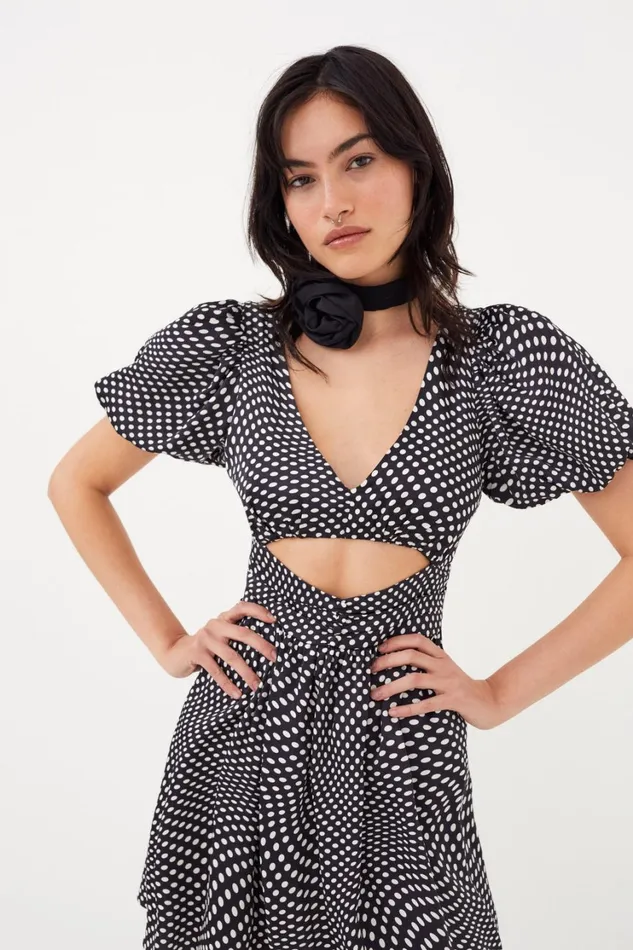 Women Anya Puff Sleeve Mini Dress Black For Love and Lemons Dresses