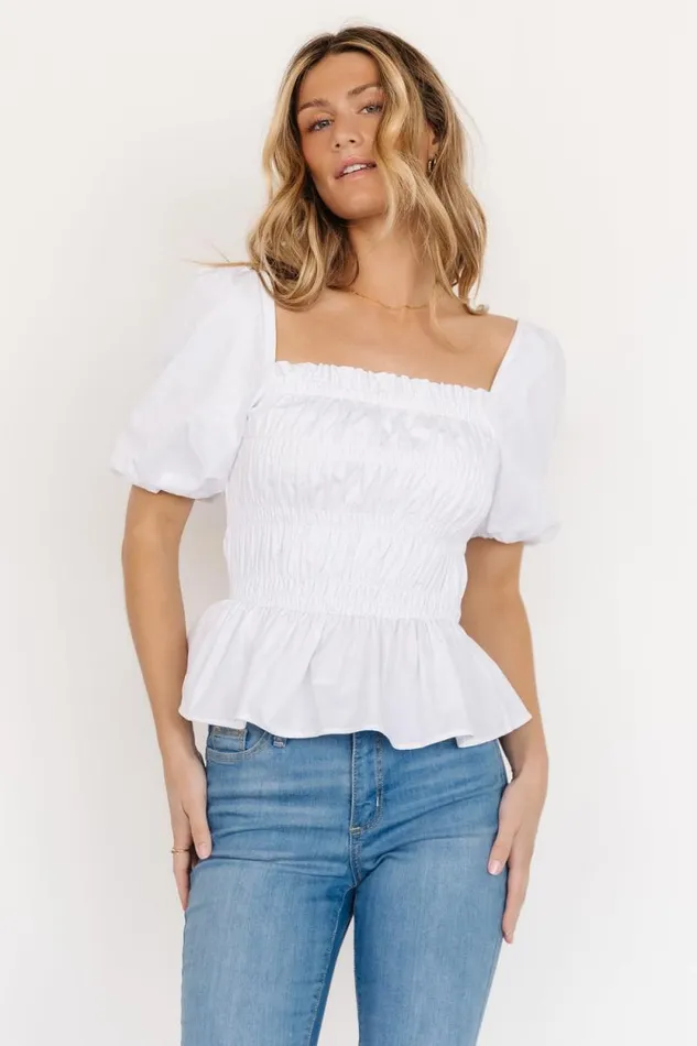 Women Astoria Smocked Puff Sleeve Top White Baltic Born Blouses and Shirts