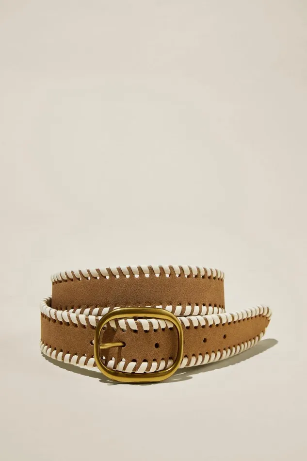 Women Bags and Belts Cotton On A Week In Wyoming Belt Sandecru Whipstitch