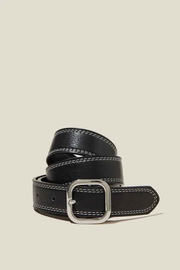 Women Bags and Belts Cotton On Slim Dad Belt Black With Whitesilver