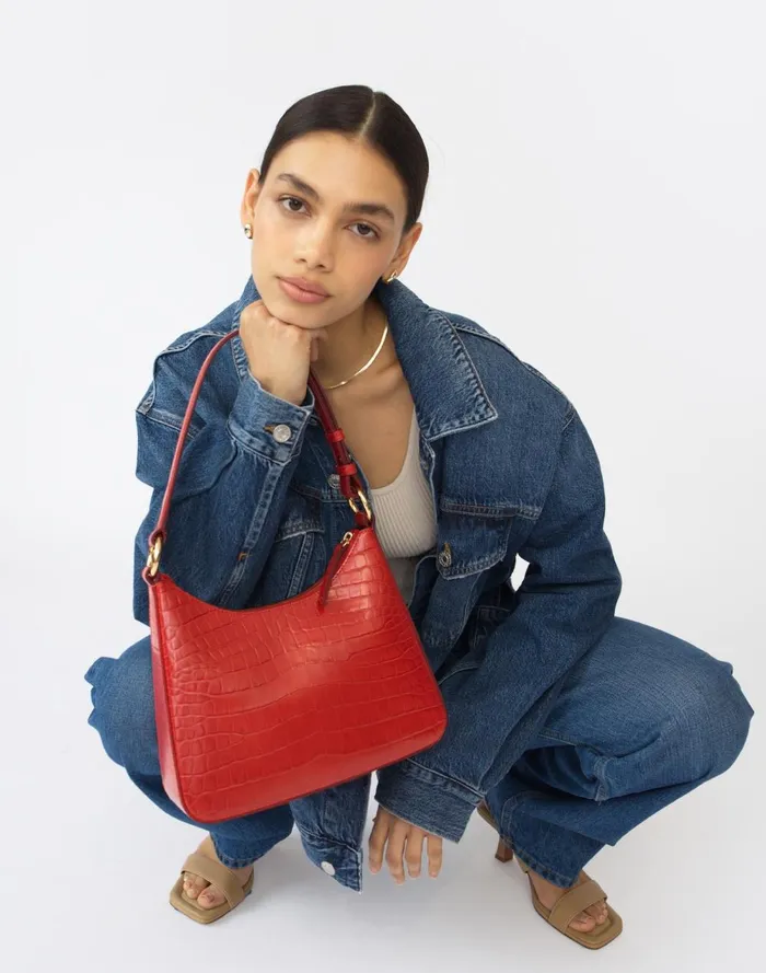 Women Bags Madewell Hyer Goods Luxe Medium Shoulder Bag White True Red