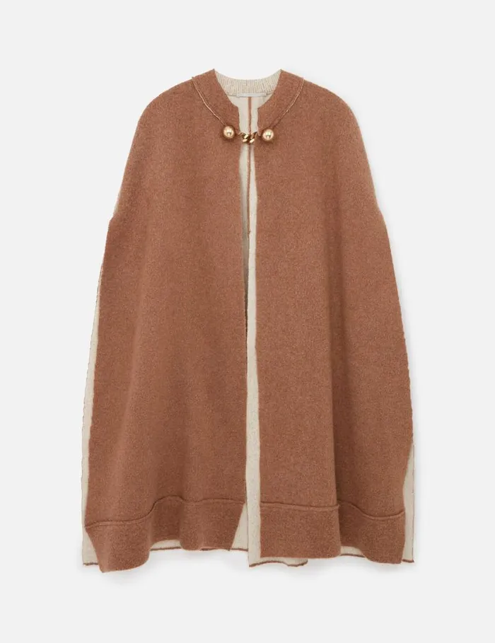 Women BaubleClasp Boucl Cape Twotone Beige Stella McCartney Coats And Jackets