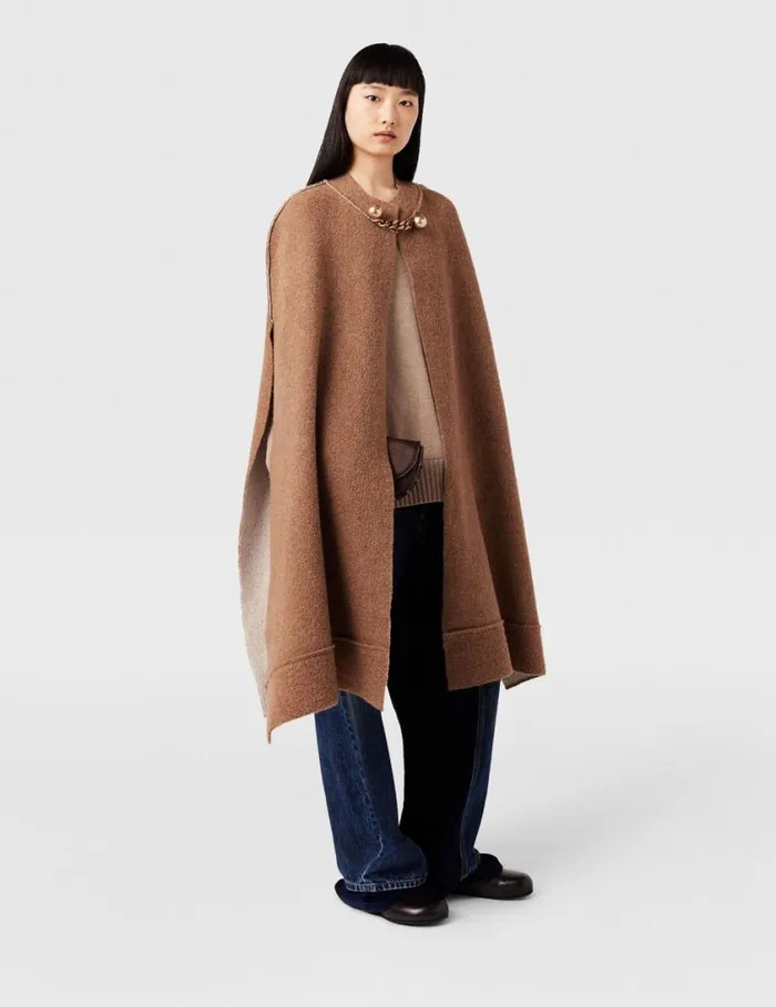Women BaubleClasp Boucl Cape Twotone Beige Stella McCartney Coats And Jackets Women BaubleClasp Boucl Cape Twotone Beige Stella McCartney Coats And Jackets