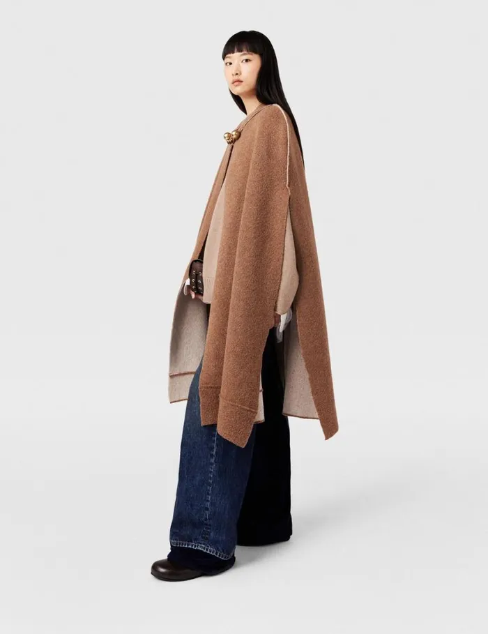 Women BaubleClasp Boucl Cape Twotone Beige Stella McCartney Coats And Jackets Women BaubleClasp Boucl Cape Twotone Beige Stella McCartney Coats And Jackets