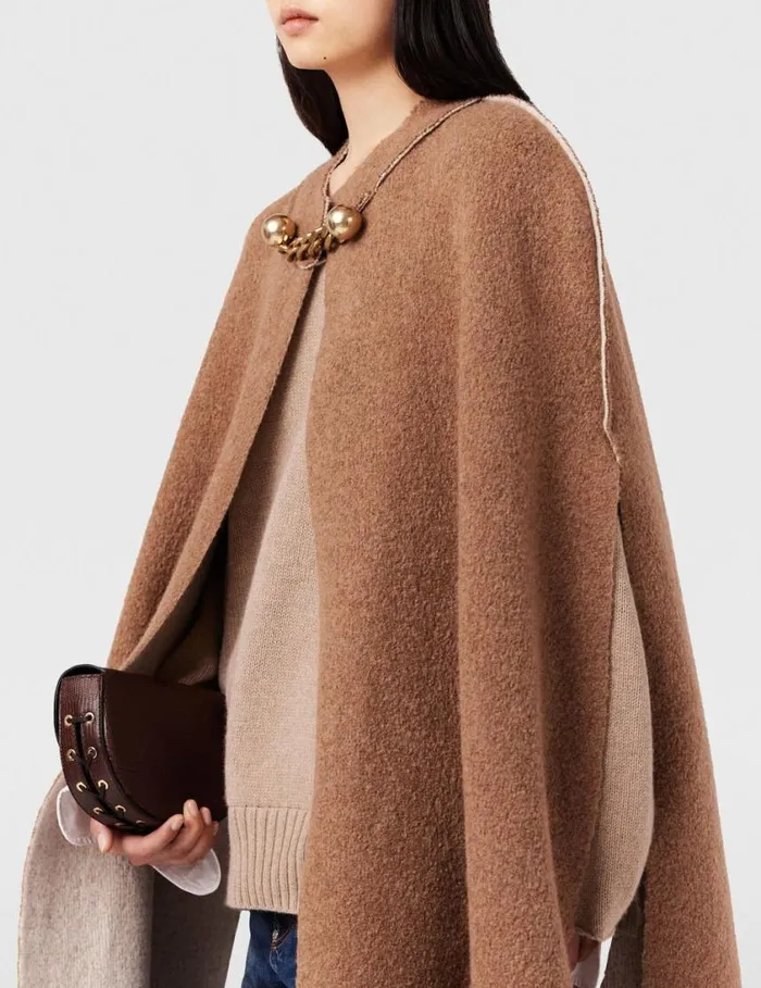 Women BaubleClasp Boucl Cape Twotone Beige Stella McCartney Coats And Jackets Women BaubleClasp Boucl Cape Twotone Beige Stella McCartney Coats And Jackets