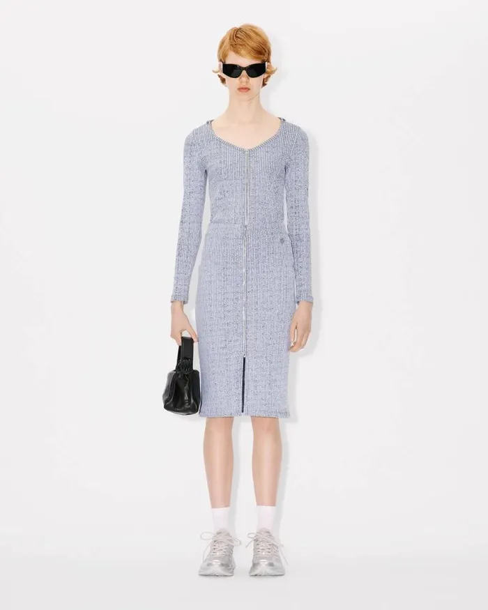 Women Bicolor Rib Zipped Skirt White Kenzo Dresses And Skirts