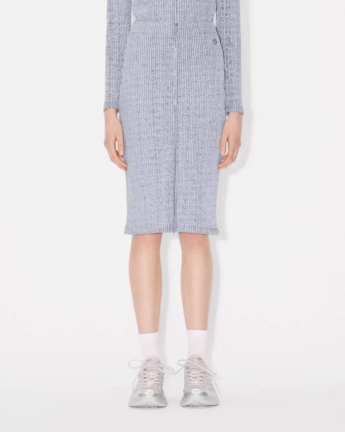 Women Bicolor Rib Zipped Skirt White Kenzo Dresses And Skirts