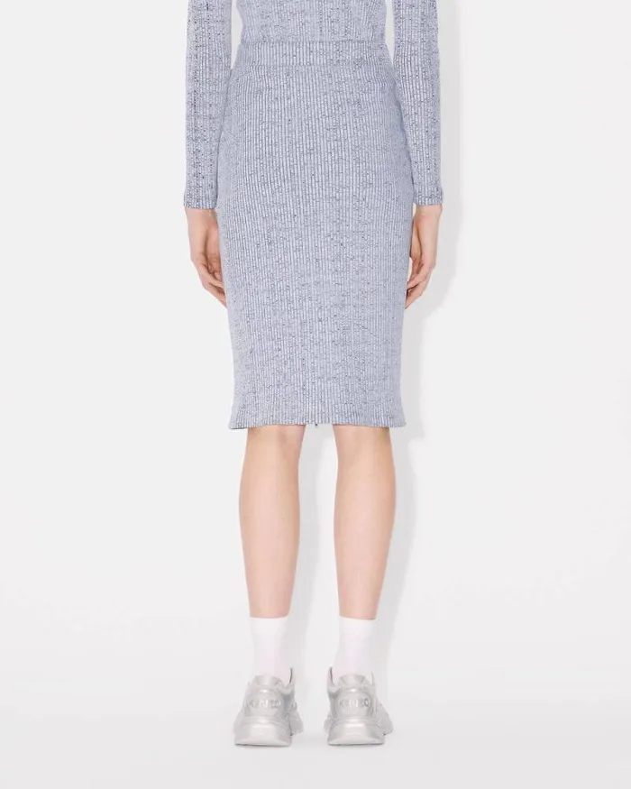 Women Bicolor Rib Zipped Skirt White Kenzo Dresses And Skirts