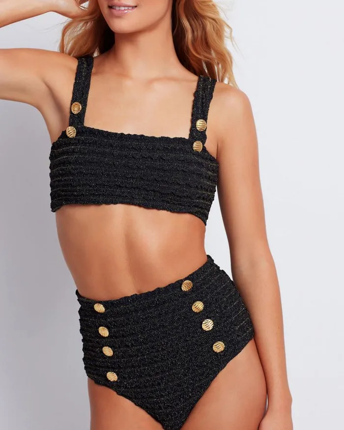 Women Bikinis PatBO Crinkle Lurex Bikini Bottom Black