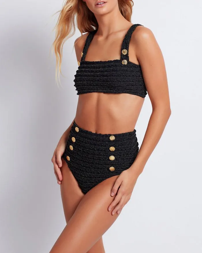 Women Bikinis PatBO Crinkle Lurex Bikini Bottom Black