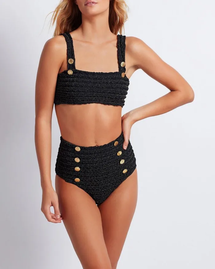 Women Bikinis PatBO Crinkle Lurex Bikini Bottom Black