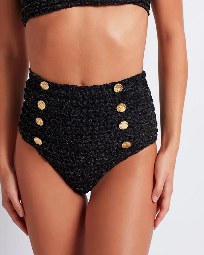 Women Bikinis PatBO Crinkle Lurex Bikini Bottom Black