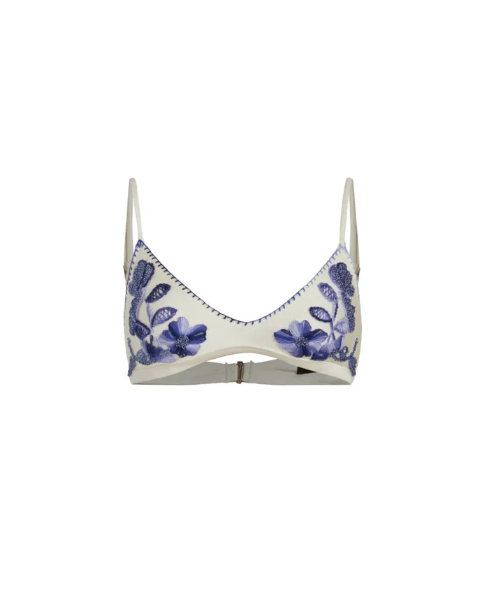 Women Bikinis PatBO Embroidered Triangle Bikini Top FINAL SALE White