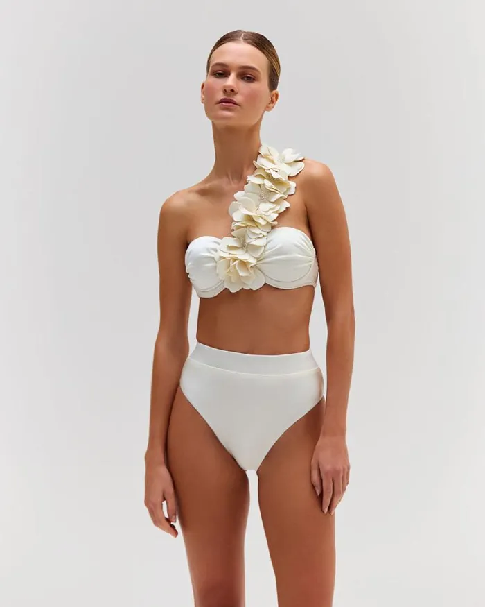 Women Bikinis PatBO High Leg Bikini Bottom EXCLUSIVE White