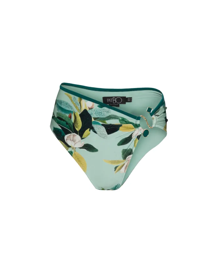 Women Bikinis PatBO Magnolia High Leg Bikini Bottom FINAL SALE Green Multi