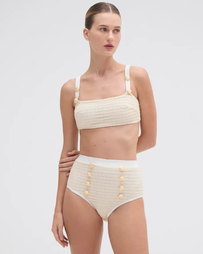 Women Bikinis PatBO METALLIC HIGH WAIST BIKINI BOTTOM Off White