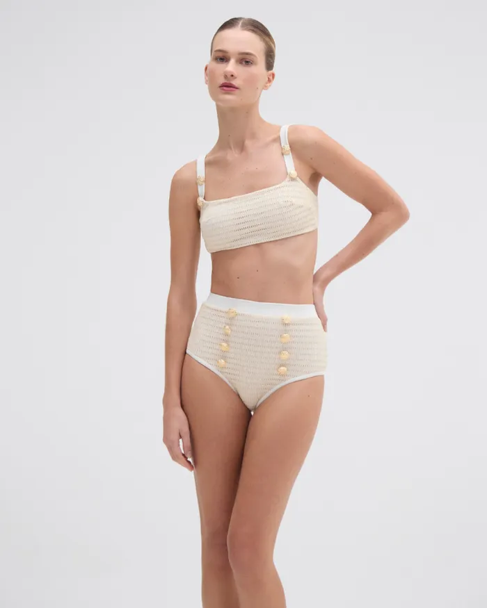 Women Bikinis PatBO METALLIC HIGH WAIST BIKINI BOTTOM Off White