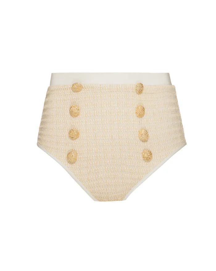 Women Bikinis PatBO METALLIC HIGH WAIST BIKINI BOTTOM Off White