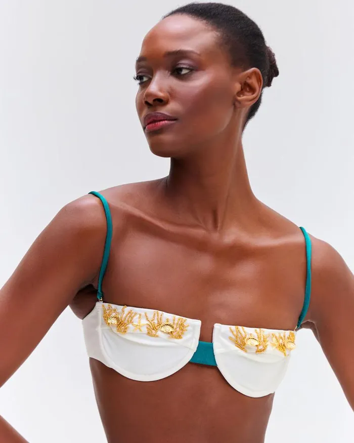 Women Bikinis PatBO PORTOFINO HANDBEADED BIKINI TOP Ivory