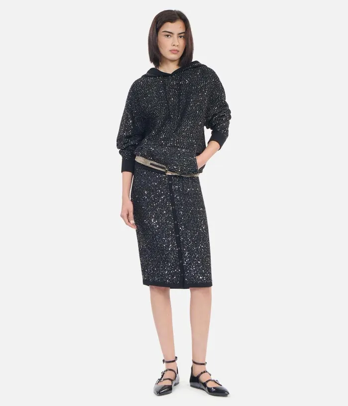 Women Black Knit Sequin Sweatshirt THE KOOPLES Sweaters