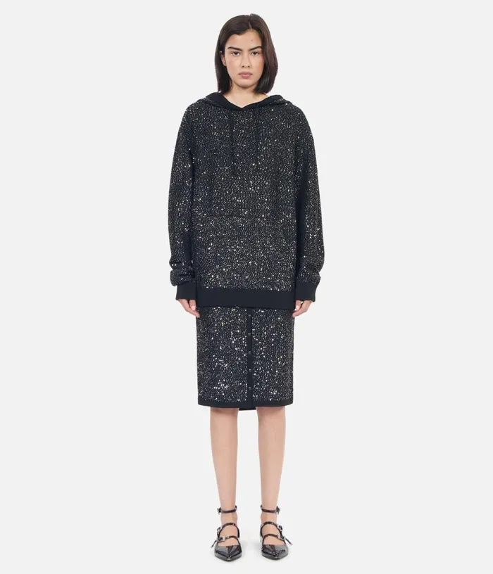 Women Black Knit Sequin Sweatshirt THE KOOPLES Sweaters