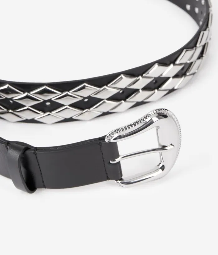Women Black Leather Belt With Studs THE KOOPLES Belts
