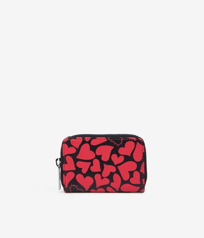 Women Black Leather Coin Purse With Hearts Print THE KOOPLES Bags