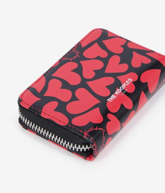 Women Black Leather Coin Purse With Hearts Print THE KOOPLES Bags