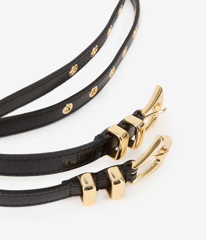 Women Black Leather Double Buckle Belt THE KOOPLES Belts