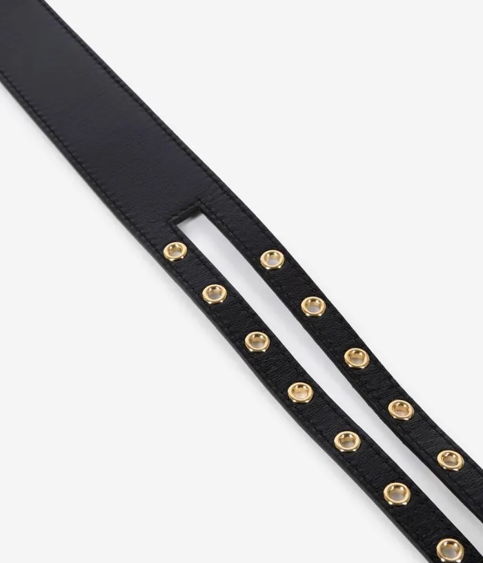 Women Black Leather Double Buckle Belt THE KOOPLES Belts