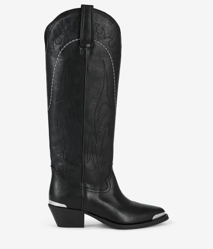 Women Black Leather Western Boots THE KOOPLES Shoes