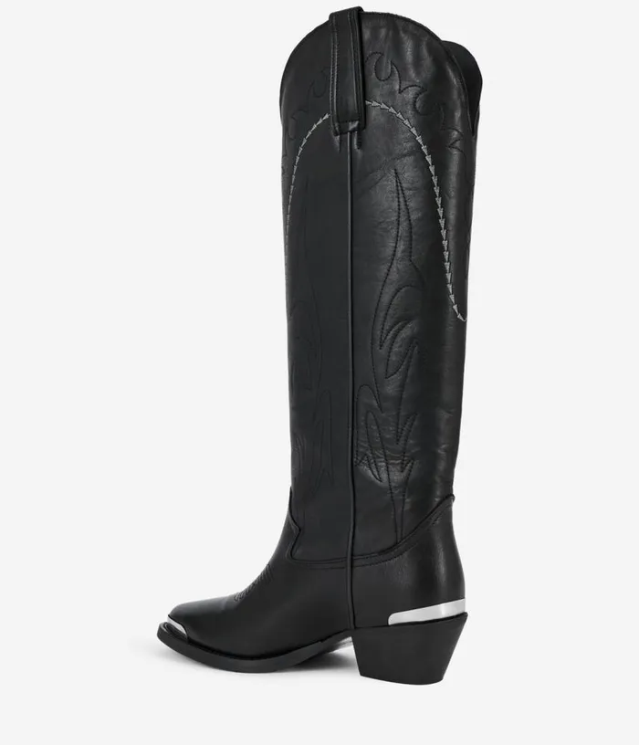 Women Black Leather Western Boots THE KOOPLES Shoes