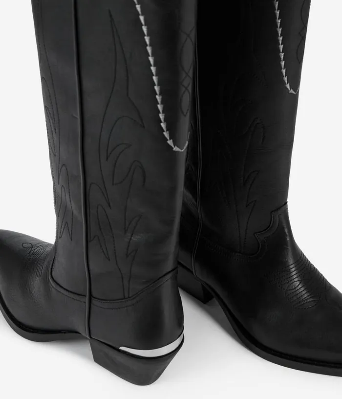 Women Black Leather Western Boots THE KOOPLES Shoes