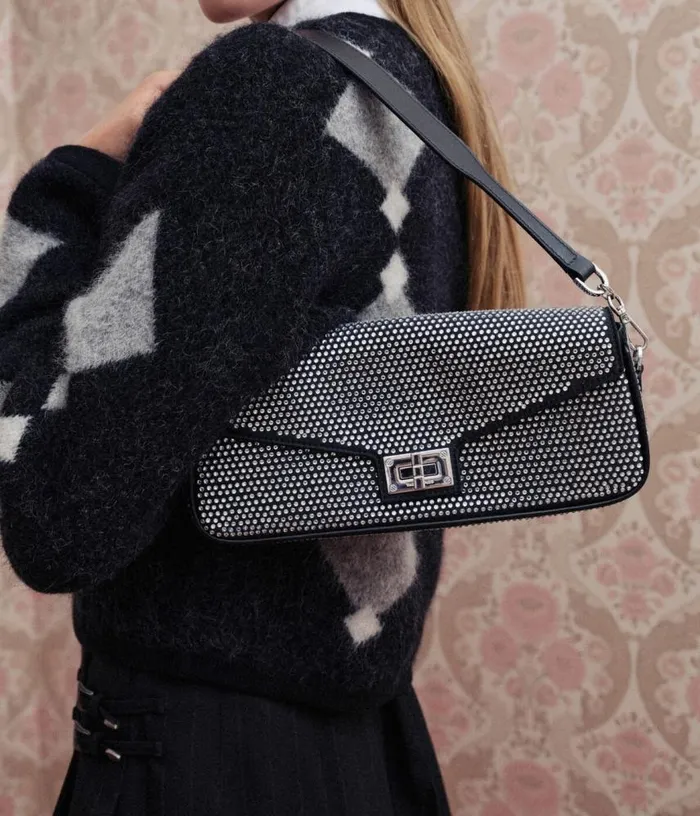 Women Black Nylon Rhinestone Clutch Bag THE KOOPLES Bags