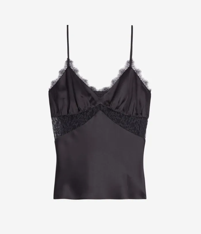 Women Black Silk Camisole With Lace THE KOOPLES Blouses and Shirts