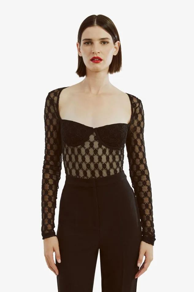 Women Bodysuits Bardot Adoni Long Sleeve Bodysuit In Black Black