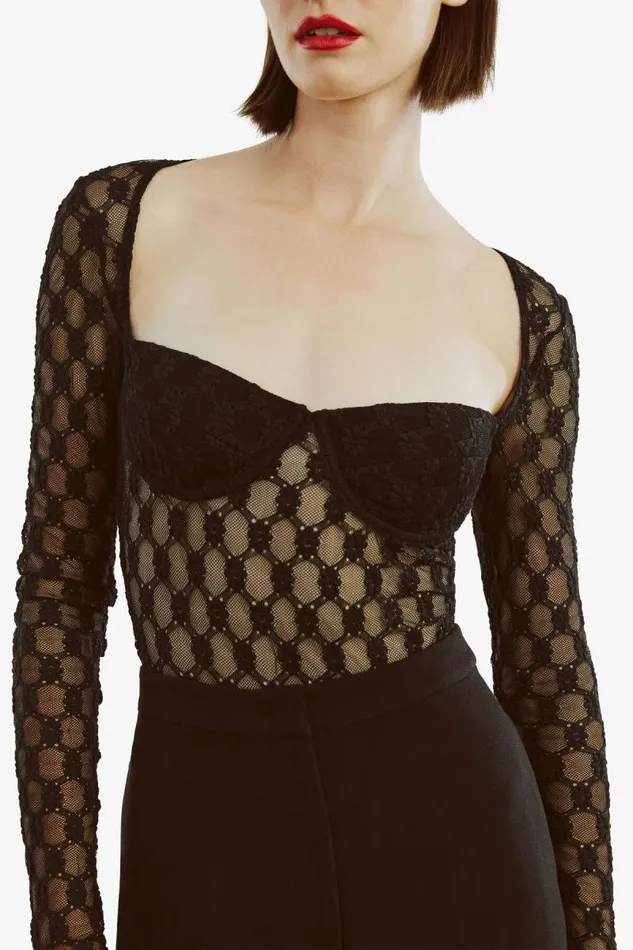 Women Bodysuits Bardot Adoni Long Sleeve Bodysuit In Black Black