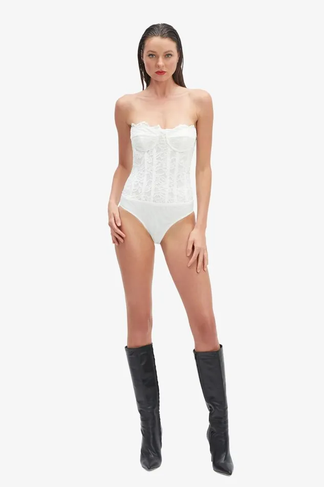 Women Bodysuits Bardot Oskar Bodysuit In Orchid White Orchid White