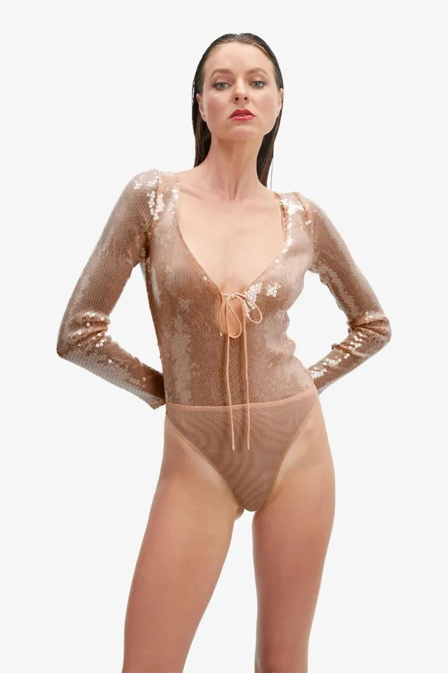 Women Bodysuits Bardot Verona Sequin Bodysuit In Nude Nude