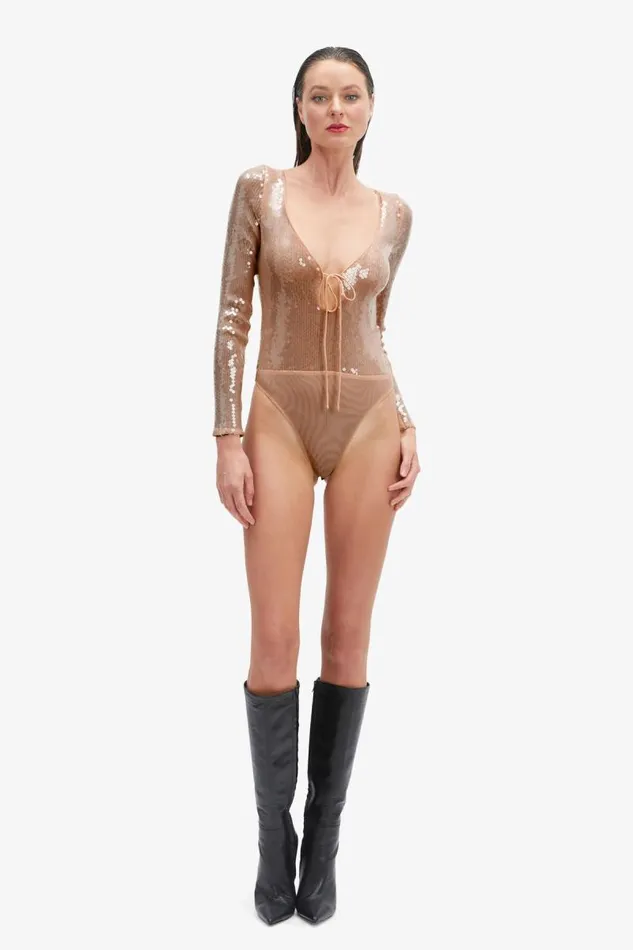 Women Bodysuits Bardot Verona Sequin Bodysuit In Nude Nude