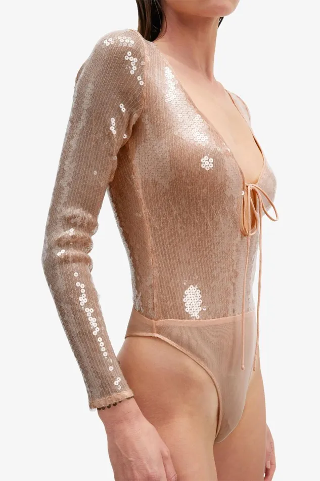 Women Bodysuits Bardot Verona Sequin Bodysuit In Nude Nude
