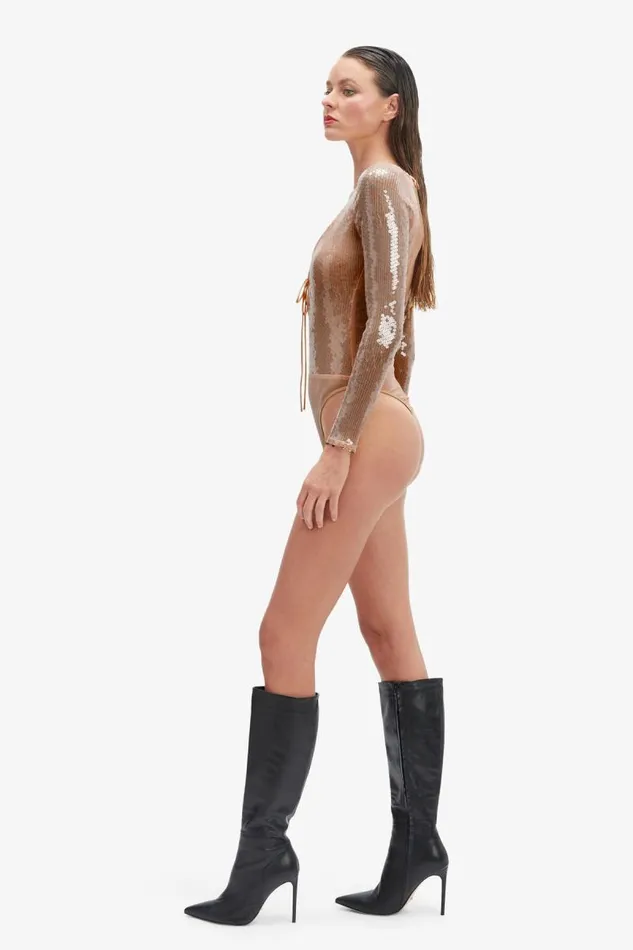 Women Bodysuits Bardot Verona Sequin Bodysuit In Nude Nude